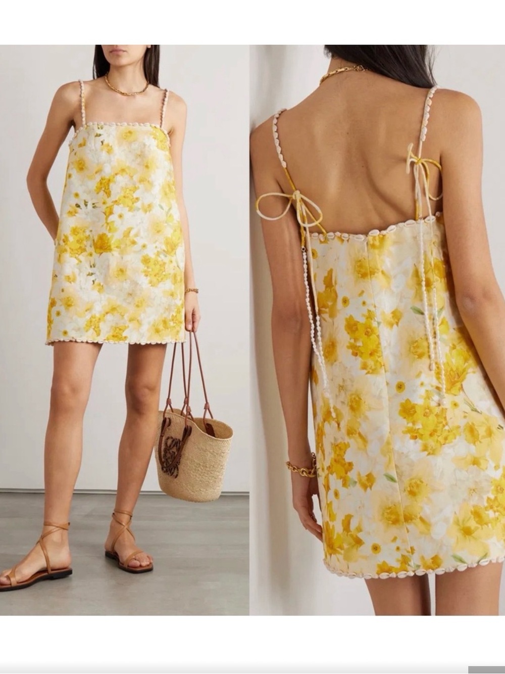 Zimmerman Yellow Floral Spaghetti-Strap Mini Dress